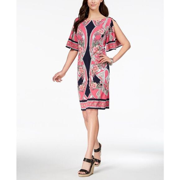 JM Collections Petite Floral Split Sleeve Dress PM - Picture 1 of 15